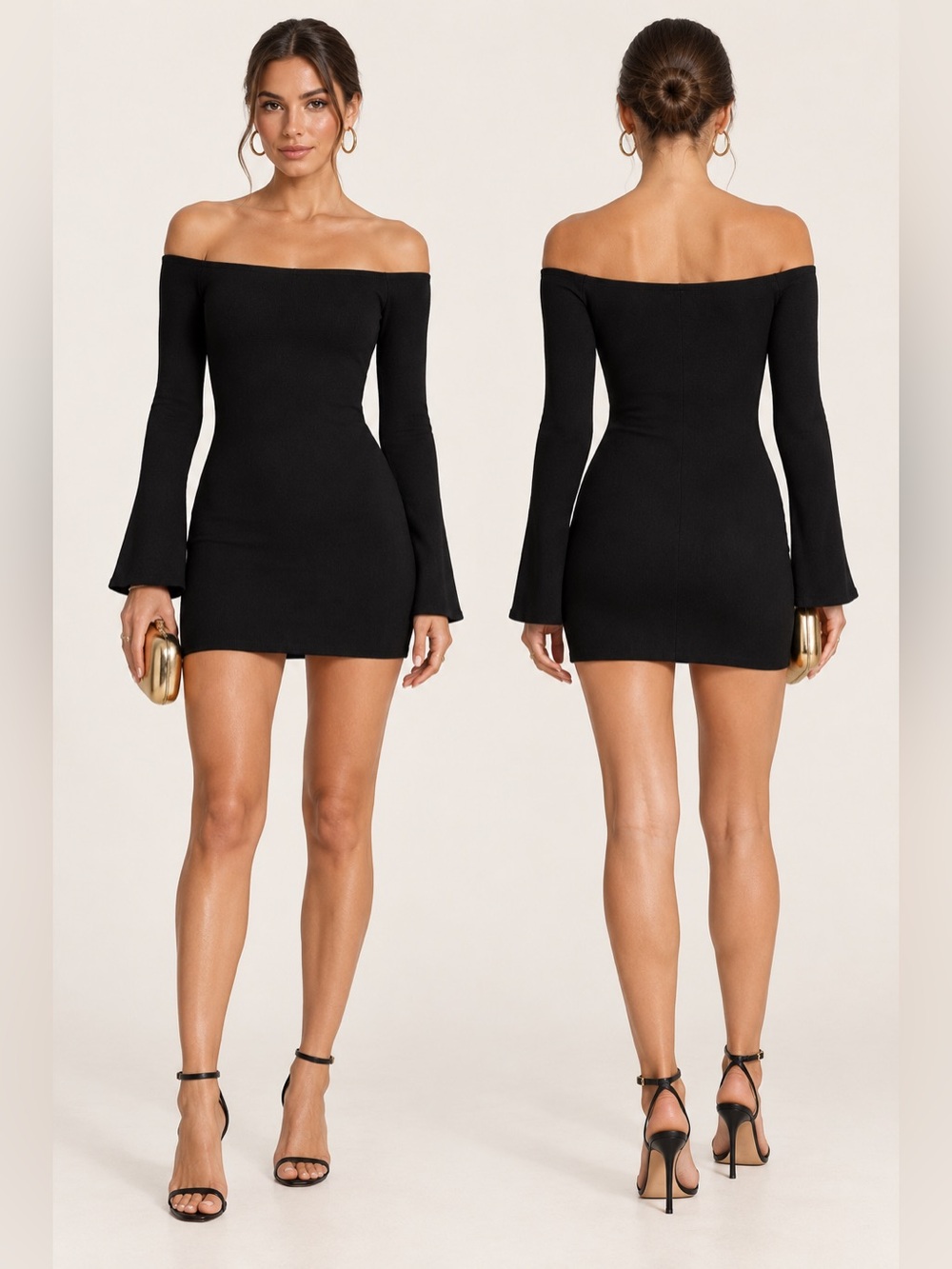 Princess Polly Parisa Black Off Shoulder Long Sleeve Mini Dress US 2 NWT